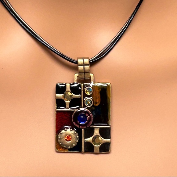 Chico’s Double Corded Gold Tone Multicolor Pendant Necklace - Picture 1 of 9